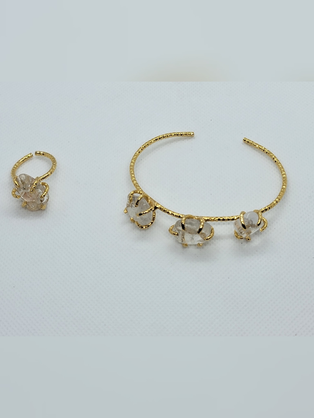 Gold-Tone Floral Crystal Cuff Bracelet and Ring Set - Clear Crystal